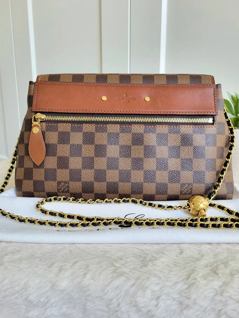 Louis Vuitton Ascot Damier Ebene Shoulder Crossbody Bag with Gold Hardware
